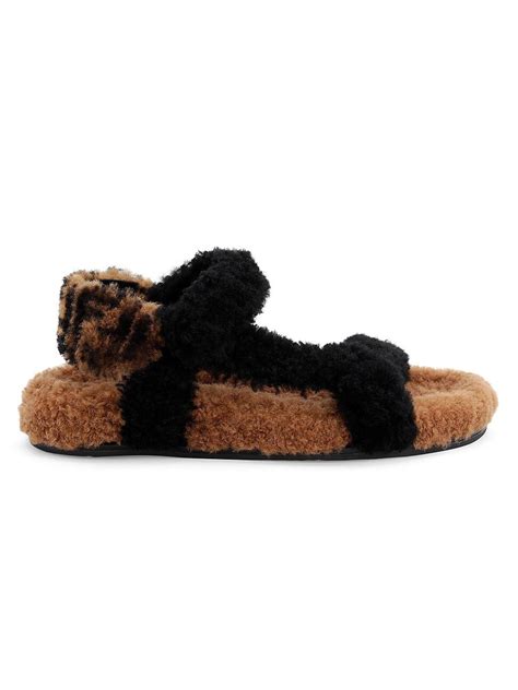 fendi fuzzy shearling logo flat sandals|farfetch Fendi sandals.